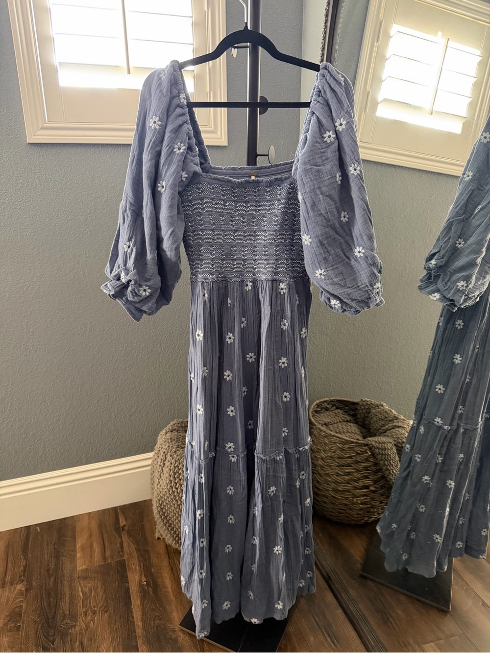 Free People Dahlia Embroidered Maxi Dress in Dusty Blue - Picture 3 of 9